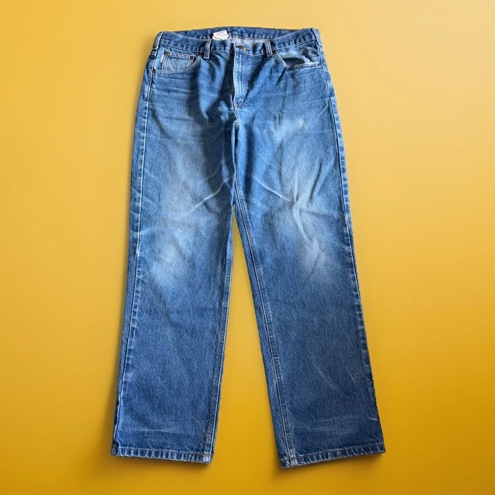 Carhartt B18 PRW Straight Fit Jeans Mens 38x32 Blue Denim Pants Mexico Made Work